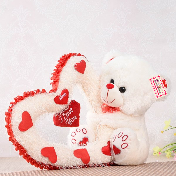 Grabadeal Valentine Teddy Bear holding big heart (Cream) - 30 cm